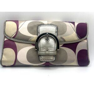 Coach Soho Wallet Purple Silver Gray Logo Buckle Checkbook
